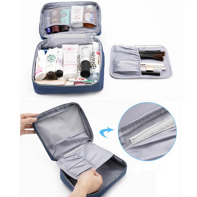 Custom Waterproof Square Makeup Organizer Toiletry Bag With Mesh Pockets