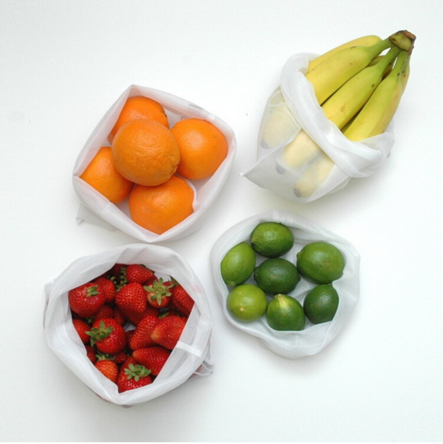 Custom Organic Eco Reusable Drawstring RPET Mesh Produce Bag for Vegetables and Fruits
