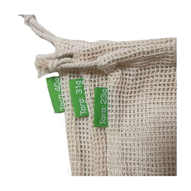 Reusable 100% Cotton Mesh Tote Bags For Shopping Grocery With Badge And String