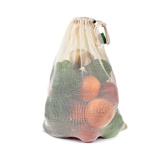 Cotton Mesh Grocery Tote Bags For Vegetables And Fruits With Washable And Reusable Material