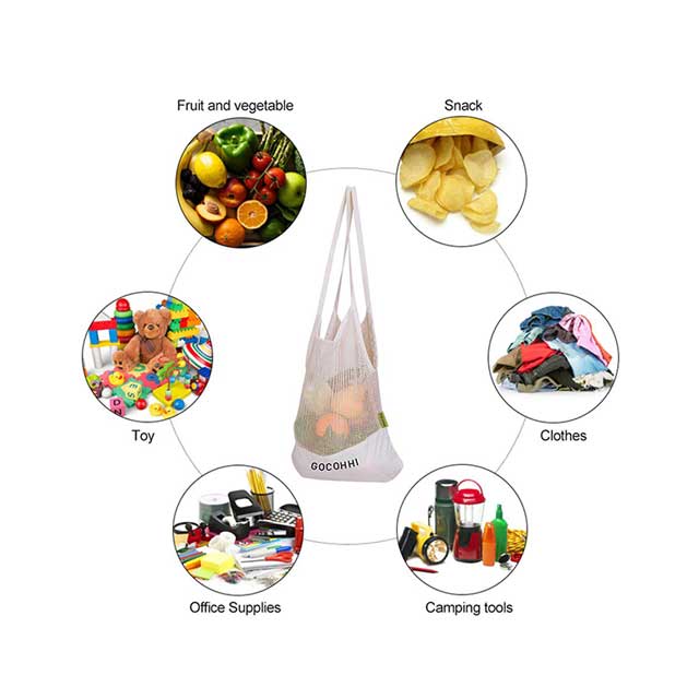 Organic Cotton Mesh Produce Storage Shopping Bag For Vegetable & Fruit Single or 2pcs Set